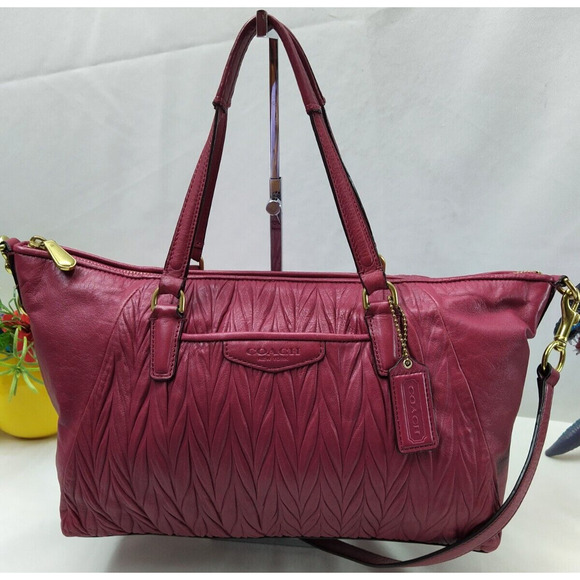 Coach Madison Magenta Gathered Leather Top Handle Zipper Closure Satchel Bag - Picture 1 of 16